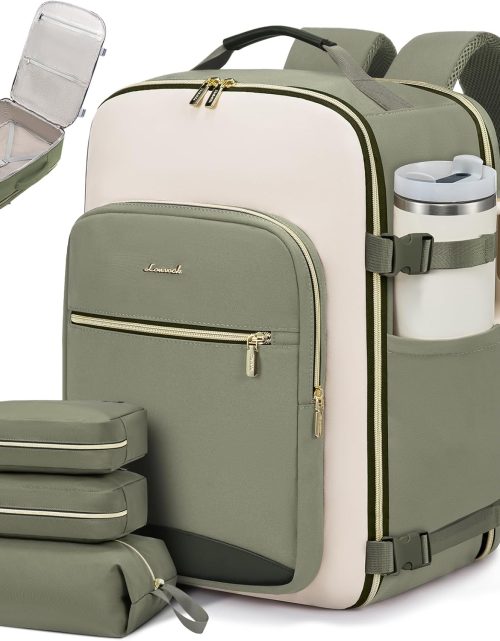 LOVEVOOK 40L Travel Backpack for Women & Men, Large Carry on Backpack for Airplanes with 3 Packing Cubes, TSA Personal Item Travel Bag fits 17" Laptop, Waterproof Weekender Essentials Airline Approved